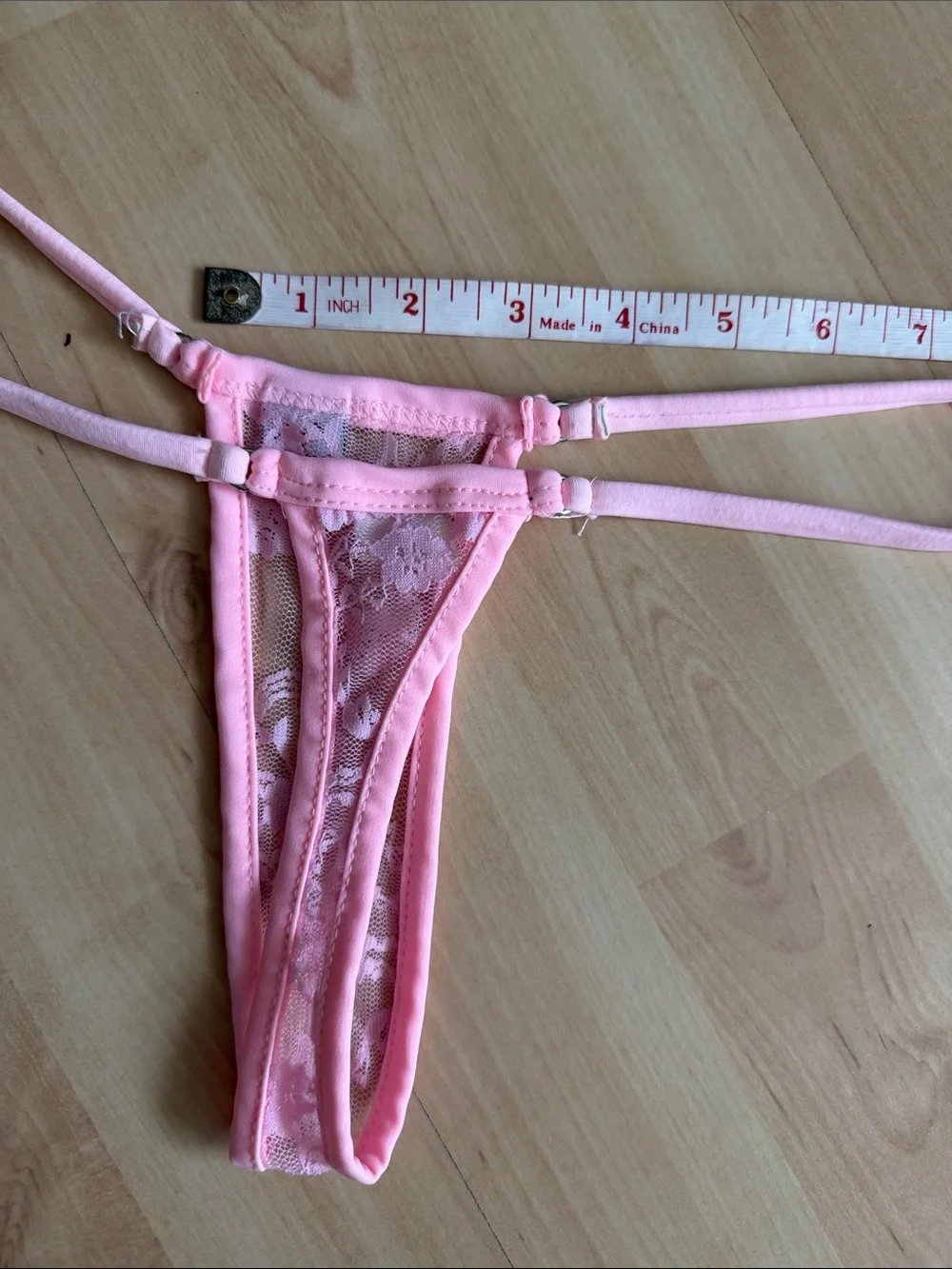 Wicked Temptations Pink Sheer Lace Thong Bikini Bottom